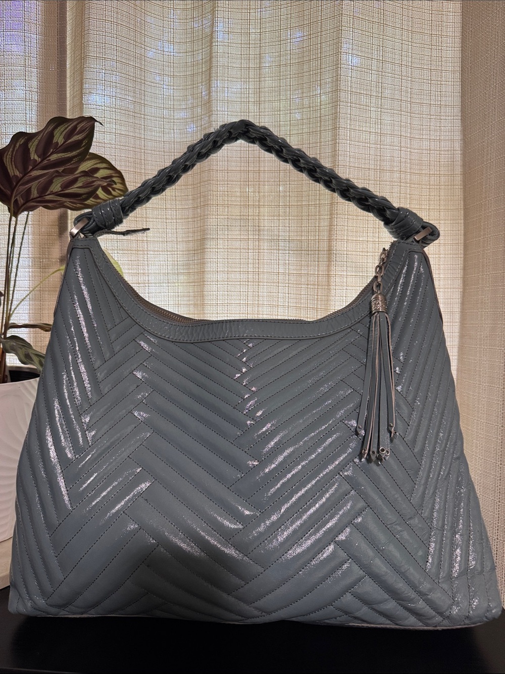 Cole Haan Quilted Shoulder Hobo in Slate Gray with matching wallet
